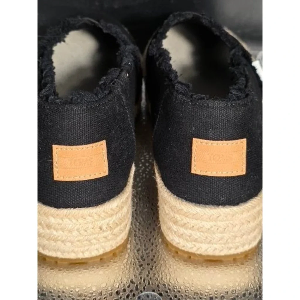 Toms Valencia Black Canvas Fray Platform Espadrille Slip On Shoes Womens 10 NEW